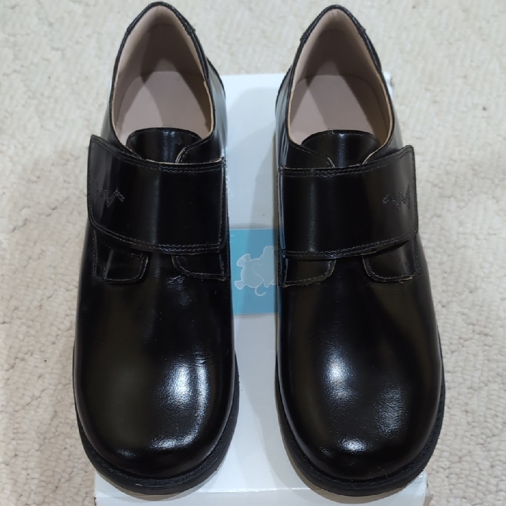 Elephantito School Scholar Velcro Leather Lining Shoes Boys Black Sz 5US EU36
